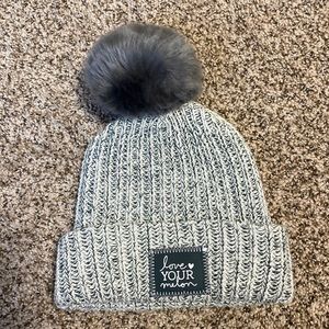 Love Your Melon Hunter Green Speckled Pom Beanie with gray Pom